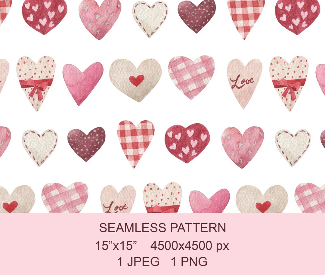 Watercolor Valentines Day Seamless Pattern With Hearts. Fabric Print ...