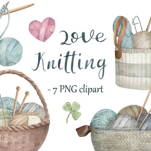 Watercolour Knitting collection. Crochet and Knitting clipart, PNG