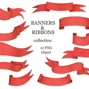 Aquarell rote Banner Clipart, rote Schleife Clipart, Schriftrolle Clipart, PNG