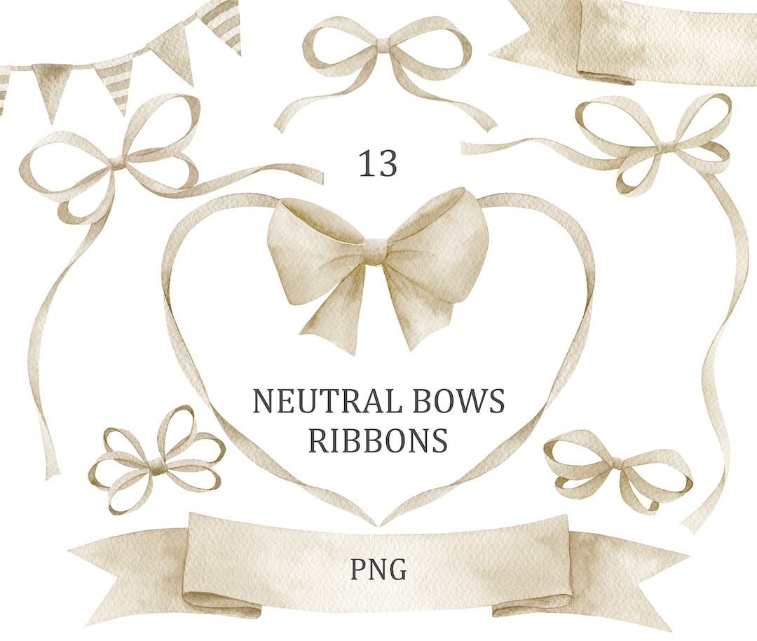 Watercolor Neutral Beige Bows, Ribbons Collection Clip Art. Baby Shower ...