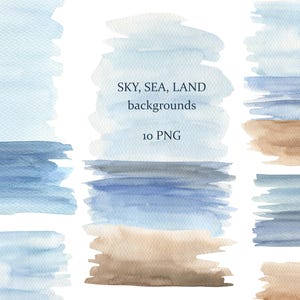 Sfondi di cielo, mare, terra. Clipart spot acquerello, schizzi ad acquerello, png
