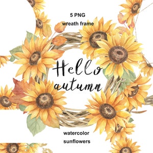 Autumn Sunflowers Wreaths Collection Clipart, Digital Download