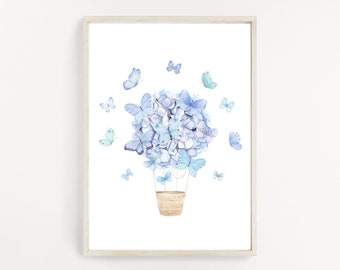Watercolor Butterfly Floral Air Ballon  Print Wall Art Digital Printable Kids Wall Art Magic  Print Instant Download Printable Art