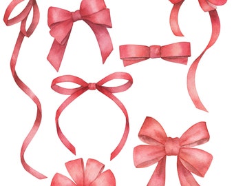 Red Bowns, Red Ribbons Watercolor (PNG) Graphic by FlipART · Creative  Fabrica