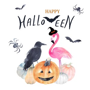 Watercolor Halloween Party Clipart. Set with pumpkin, ghost, raven, spooky digital clip art. Party invitation, scrapbooking set