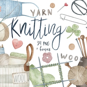 Aquarell Stricken Sammlung Clipart. Häkelclipart, PNG, Teil 2