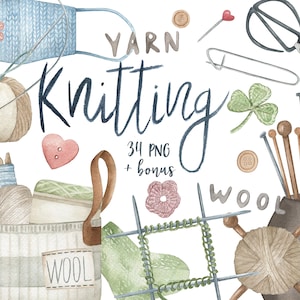 Watercolour Knitting collection clipart. Crochet clip art, PNG, part 2