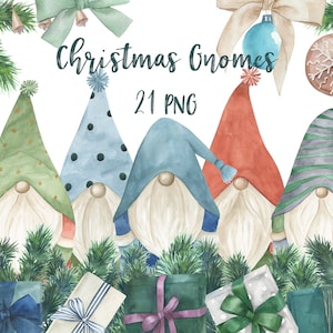 Collezione di clipart di Gnomi di Natale. Gnomi scandinavi ad acquerello e clip art per decorazioni natalizie