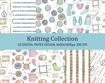 Watercolor seamless pattern. Knitting digital background. Printable scrapbooking paper, fabric pattern. 12x12'', JPEG.