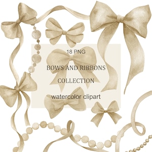 Beige Neutral Bögen Und Bänder Sammlung Clip Art. Babyparty, Geburtstagskarte machen, sofortiger Download, PNG