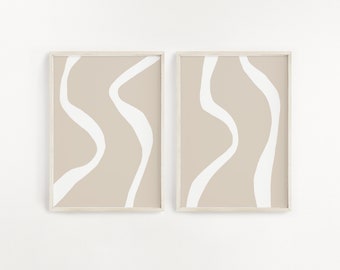 Conjunto de arte de pared neutral de 2 impresiones arte blanco beige imprimible arte de pared bronceado impresión neutral arte de pared moderno arte de pared abstracto arte de pared descarga instantánea