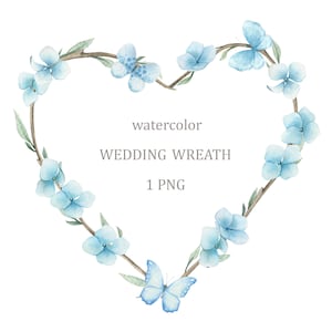 Acquerello cuore ghirlanda fiore delicato fiori di campo botanici cornice matrimonio primavera farfalla clipart PNG