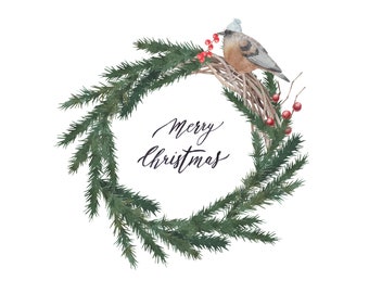 Watercolor  Christmas Wreath Clipart