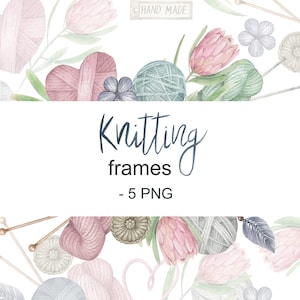 Watercolour Knitting collection. Crochet and Knitting frames, PNG