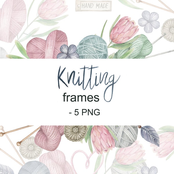 Watercolour Knitting collection. Crochet and Knitting frames, PNG