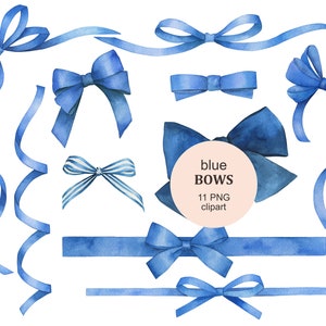 Aquarell Blau Schleifen, Bänder Sammlung Clip Art. Babyparty, Geburtstagskarte machen, sofortiger Download