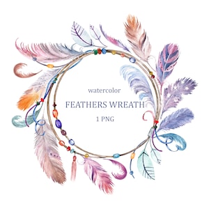 Aquarell Federn Kranz, Rahmen Clipart, PNG
