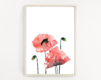 Poppy Print, Flower Print, Watercolor Print,  Wall Art, Home Decor, Poster Print, Wall Print, Home Print, Instant Download
