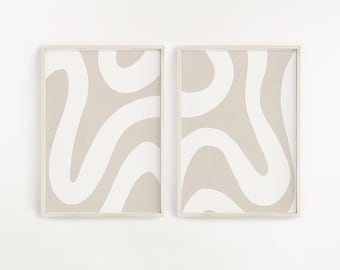 Neutral väggkonst Set med 2 tryck Beige vit konst Utskrivbar väggkonst Beige neutralt tryck Modern väggkonst Abstrakt väggkonst Direktnedladdning