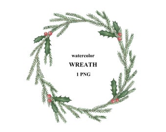 Watercolor  Christmas Wreath Clipart