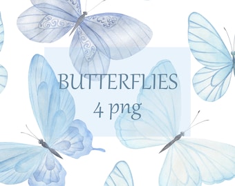 Butterfly Watercolor Clipart Collection. Hand Drawn Png elements. Digital watercolor clip art