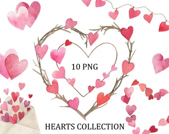 Imágenes prediseñadas de corazones rojos, acuarela San Valentín png, imágenes prediseñadas del día de San Valentín, marco lindo del corazón, corona, borde del corazón de acuarela, boda, png