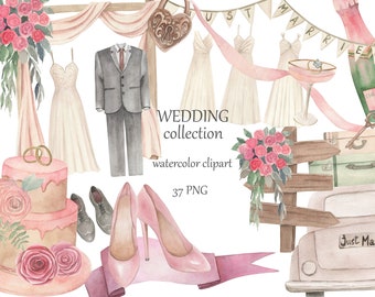 Wedding  Watercolor Clipart Collection. Wedding arch, Wedding Elements, Bride Clipart, Wedding Cake