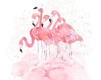 Watercolour Flamingos , Pink Flamingo Print, Flamingo  Art, Wallpaper Art, Nursery Wall Decor, Printable Art, Digital DOWNLOAD, JPG