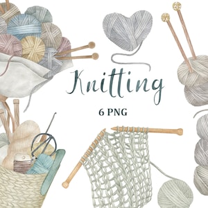 Watercolour Knitting collection. Crochet and Knitting clip art, PNG