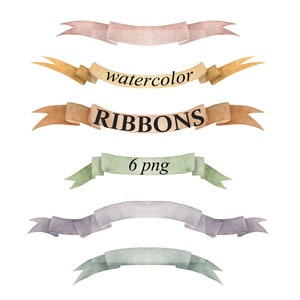 Watercolor Vintage Ribbons, Banners Clipart