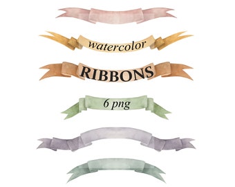 Watercolor Vintage Ribbons, Banners Clipart