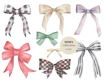 Watercolor Bows Collection Clip Art. Baby shower, birthday card making, instant download