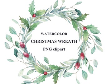 Watercolor  Christmas Wreath Clipart