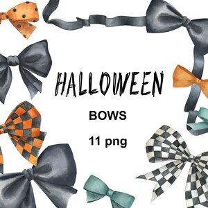Halloween Watercolor Bows Collection Clip Art. Baby shower, birthday card making, instant download