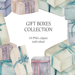Watercolour Gift Boxes Collection, Holiday Decoration, PNG