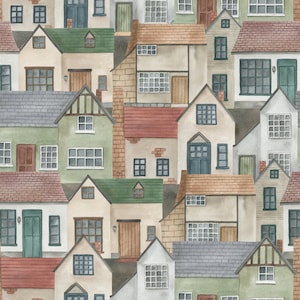 Watercolor City Seamless Pattern. Fabric Print, Commercial Use, Digital Download