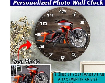 Biker Gifts Motorcycle Personalized Wooden Wall Clock, Best Gifts For Biker Husband, Wife, Boyfriend, Dad, Son, Daughter, Mom!