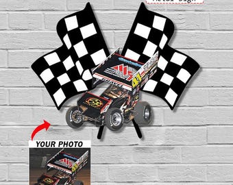 Sprint Car Racing Personalized Photo Cut Metal Sign, Unique Gift For Sprint Car Racers, Cool Sprint Car Racing Garage Decor (Racingmeta)