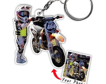 Motocross Kids Dirt Bike Personalized Photo Keychain, Unique Gifts For Mx Riders, MX Son Gifts, MX Rider Kids Gifts, Motocross Keyring