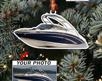 Bowrider Boat Runabout Personalized Photo Ornament, Custom Pontoon Boat, Ski Boat, Wake Boat Xmas Tree Decor, Acrylic Ornament