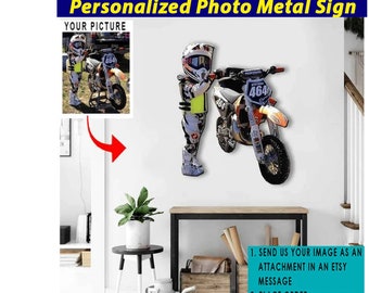 Motocross MX Reiter Geschenk Dirt Bike personalisierte Foto Cut Metallschild, einzigartiges Geschenk für Dirt Biker, benutzerdefinierte MX Motocross Decor (ONL)