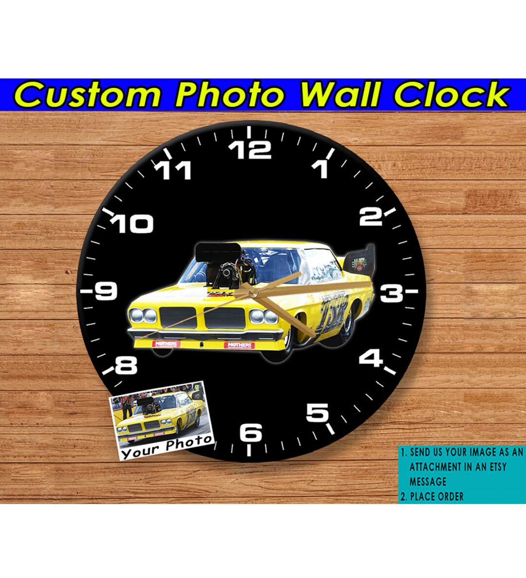 Drag Racing Personalized Wall Clock, Muscle Car Hot Rod Racing, Drag ...