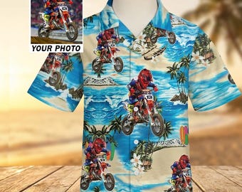 Motocross Kids Personalized Photo Hawaiian Shirt, Gift For Dirt Bike Lovers, Biker Son Daughter Gift, Youth Short Sleeves Shirt (HAW2-YOUTH)