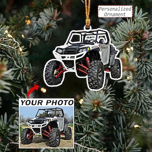 UTV's naast elkaar sxs gepersonaliseerd ornament, aangepaste foto off-road cadeau, uniek offroad racen kerstdecor, acryl ornamenten