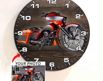 Biker Gifts Motorcycle Personalized Wooden Wall Clock, Best Gifts For Biker Husband, Wife, Boyfriend, Dad, Son, Daughter, Mom!