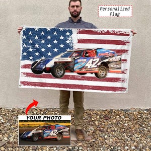 Open-Wheel Modified Car Racing Personalized American House Flag, Custom Dirt Track Racing, Unique Gift For Dirt Track Racer (white,blue,red)