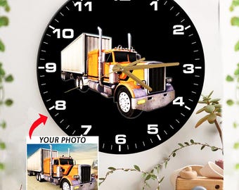 Semi-trailer Truck Personalized Wall Clock, Unique Gifts For For Truckers, Truck Drivers, Big Rig Racing, Big Truck Decor (Wall Clock1)
