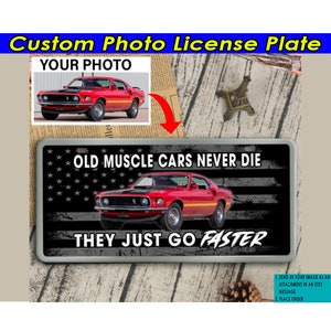 Old Muscle Car Personalized Photo Printed License Plate, Custom Classic Muscle Car Gifts, 12″x6″ (BK352)