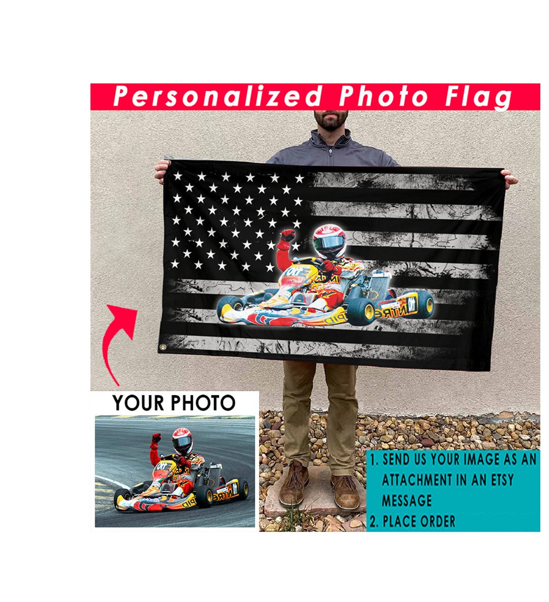 Go Kart Karting Personalized Flag, Cool Gifts for Karting Lovers, Kart Racers Gifts, Dirt Kart
