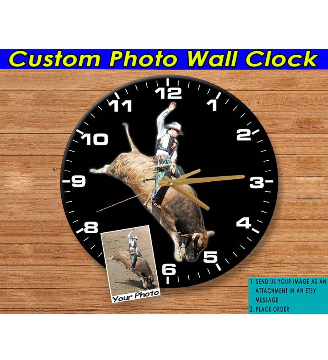 Gift for Bull Riders Bull Riding Personalized Wall Clock, Steer Riding ...